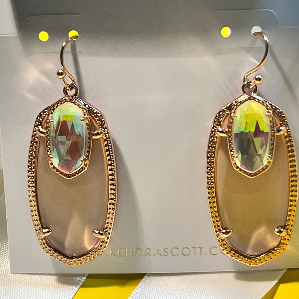 NWT Kendra Scott RARE & Retired Emmy Earrings Clear Peach & Dichroic in ROSE GLD - Picture 5 of 17